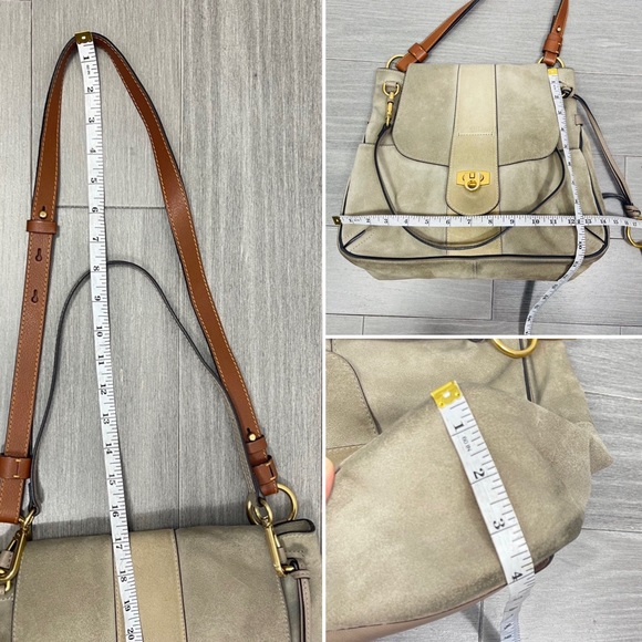 Chloe Lexa Crossbody Bag Suede Leather Medium Flap Key Taupe Beige Gray Boho - Picture 16 of 16